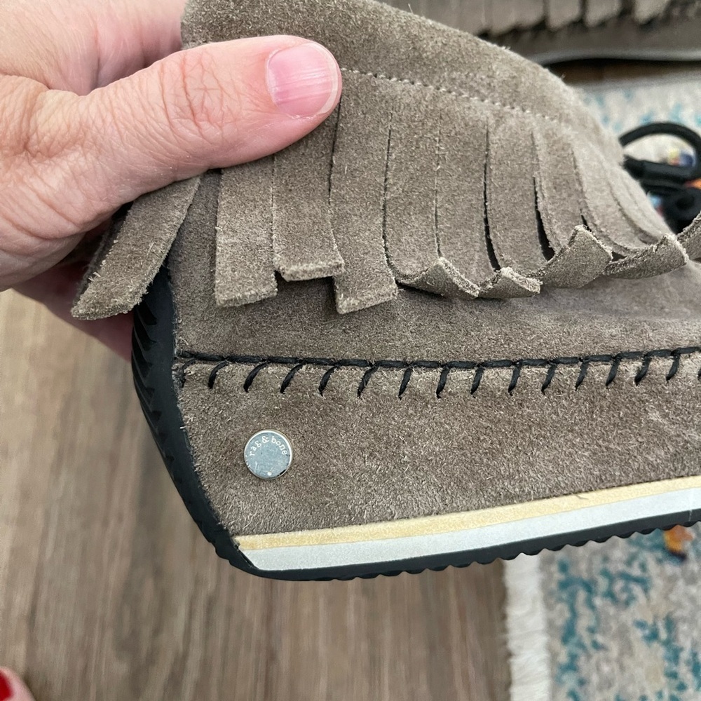 Rag & Bone Ankle Bootie Boot sz 7 Suede Leather Fringe Moc Pull-on Slip-on 37 - Picture 3 of 8